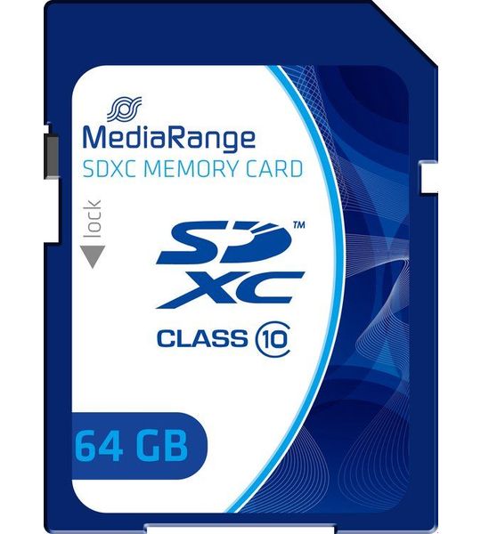 MediaRange SDXC memory card, Class 10, 64GB blauw