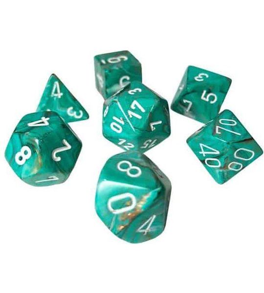Chessex Marble Oxi-copper/wit Polydice Dobbelsteen Set (7 stuks)