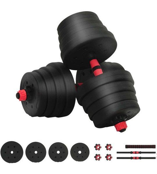 vidaXL - 2-in-1 - Dumbbell - Barbell - Set - 30kg - Zwart - en - Rood