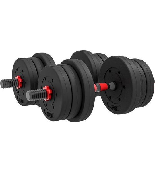Hantelset - 20 kg - 2-in-1 Dumbbell en Halterset - Verstelbaar - Metaal - Zwart