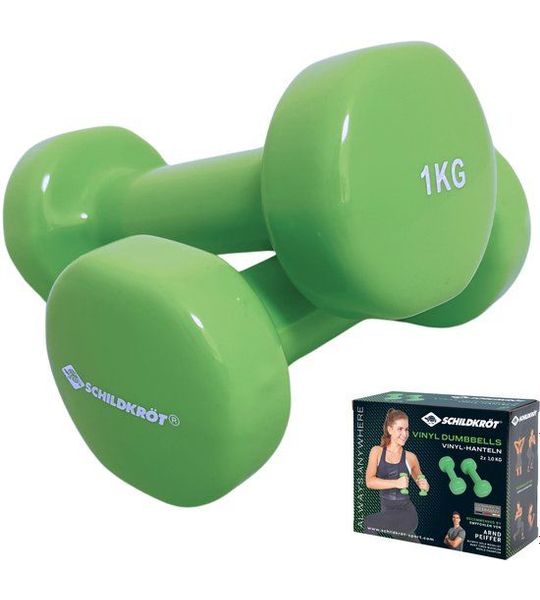 Vinylgevulde dumbells, 1,0 kg set, groen