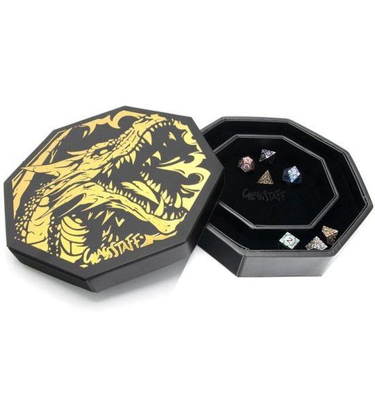Glassstaff CritStones Arena Dice Tray Black Dragon (Yellow Lid) and accessories