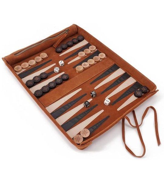 Backgammon Koffer – Lederen Bordspel – Reisspel - Hout