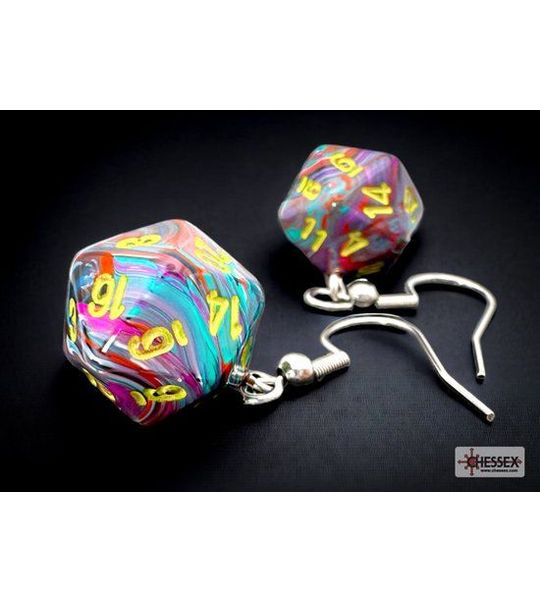 Chessex Hook Earrings Festive Mosaic Mini-Poly D20