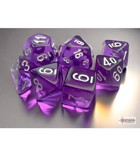 Chessex Translucent Mini-Polyhedral Purple/white Dobbelsteen Set (7 stuks)