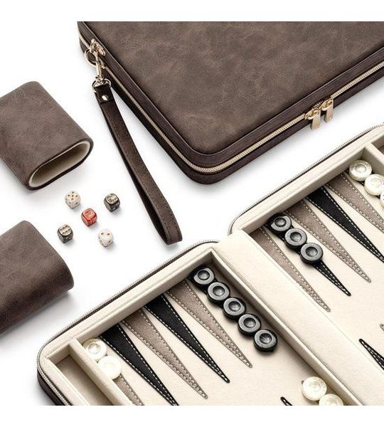 Backgammon Koffer – Lederen Bordspel – Reisspel - Bruin