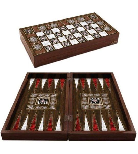 Star Syrian Antique Mosaic Backgammon / Antik Sedef Suriye Tavla Takımı