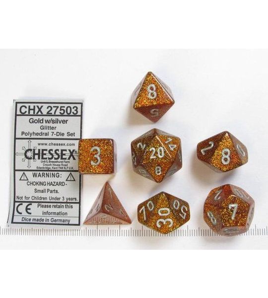 Chessex Glitter Goud/Zilver Polydice Dobbelsteen Set (7 stuks)
