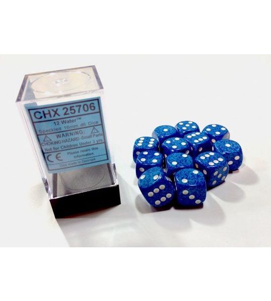 Chessex Water Gespikkeld D6 16mm Dobbelsteen Set (12 stuks)