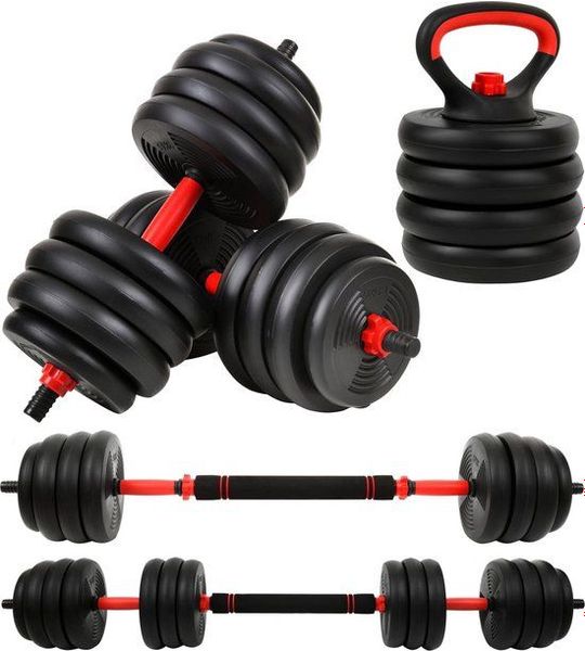 Viking Choice Halterset 40kg met Kettlebell Functie - Zwart/Rood - Verstelbaar