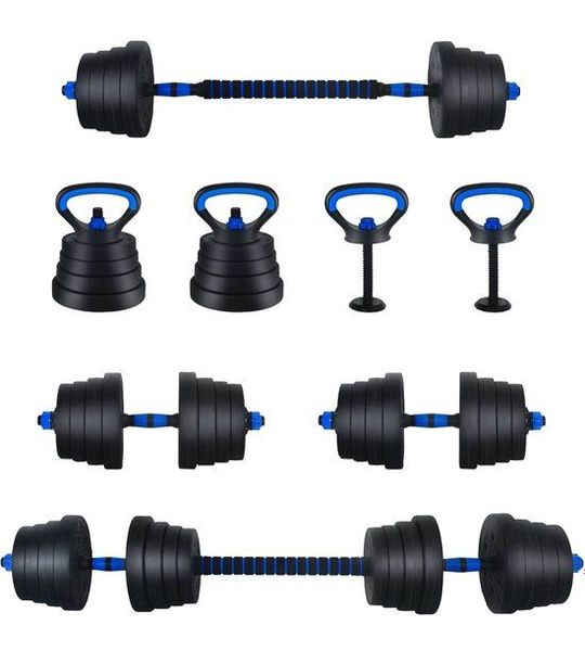 vidaXL - 2-in-1 - Dumbbell - Barbell - Set - 30kg - Zwart - en - Blauw