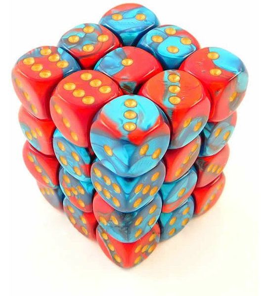 Chessex Gemini Rood-Taling/Goud D6 12mm Dobbelsteenset (36 stuks)