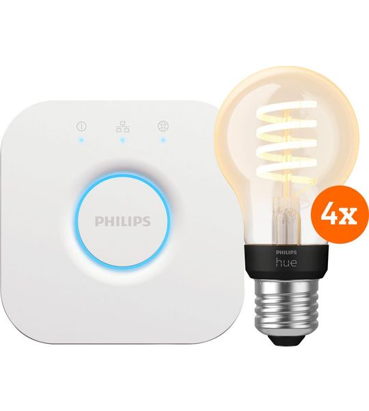 Philips Hue Filament White Ambiance Standaard 4-Pack + Bridge