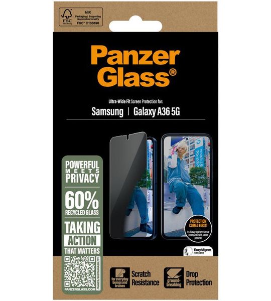 PanzerGlass Privacy Screen Ultra Wide-fit Schermbescherming Voor Samsung Galaxy A36 Transparant