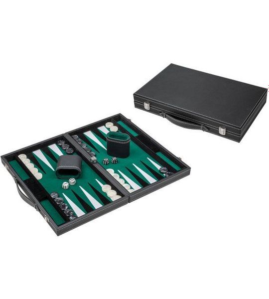 Philos Backgammon spel zwart groen medium kunstleer klassiek bordspel
