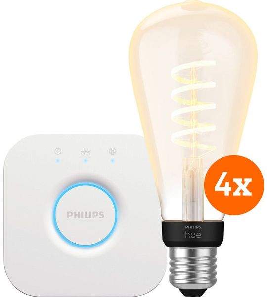 Philips Hue Filament White Ambiance Edison XL 4-Pack + Bridge