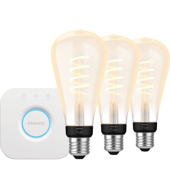 Philips Hue Filament White Ambiance Edison XL 3-Pack + Bridge