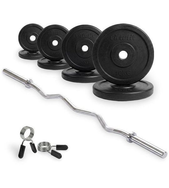 VirtuFit Rubberen Halterset - EZ Curlstang - Veerclip - 30 mm - 43 kg