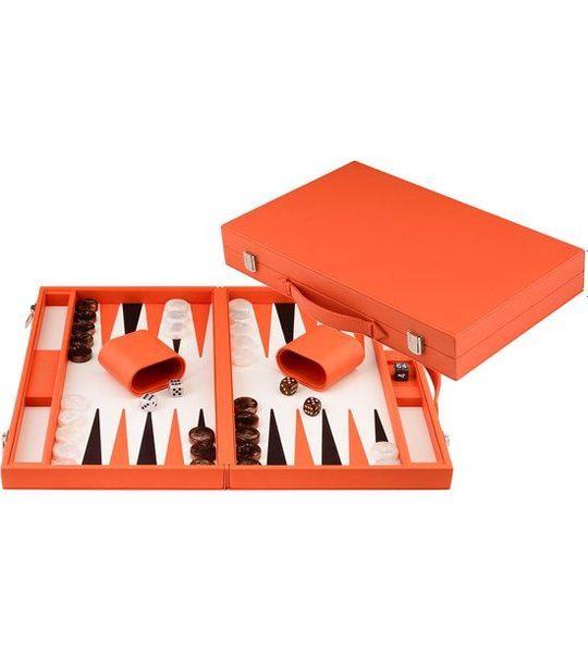 Backgammon 15" oranje in kunstlederen koffer - Longfield
