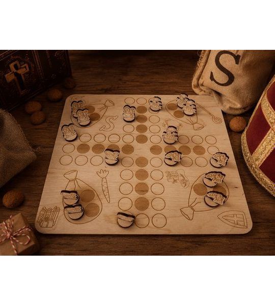 BolleToet houten mens-erger-je-niet spel - bordspel - Sinterklaas thema