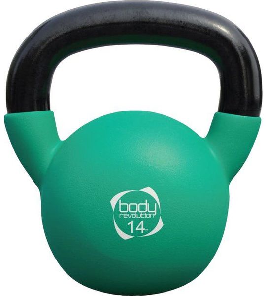 14kg kettlebell groen met platte basis en ergonomische handgreep