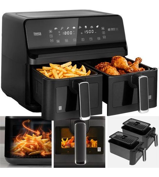 Teesa AIR FRYER DUAL POT XXL - Heteluchtfriteuse - 2700W - 8L - Twee Kommen