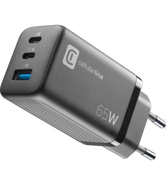Cellularline 65 W Gan Multipower Micro Usb-a + 2x Usb-c Pd Thuislader
