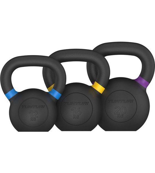 Tunturi Platinum Cast Iron Kettlebell - 12-20kg set - Incl. gratis fitness app