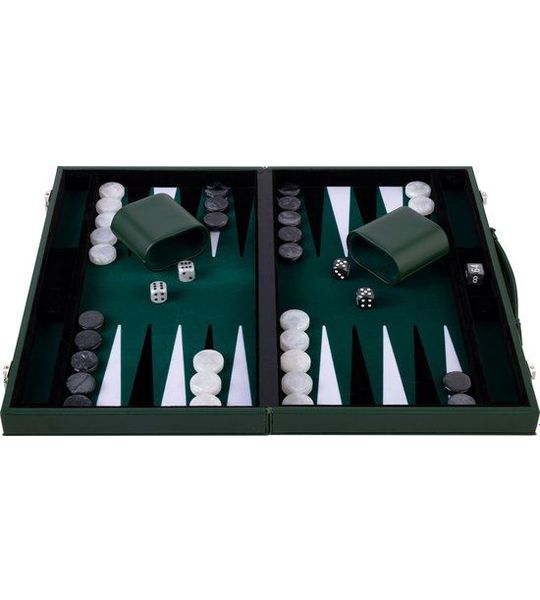 Backgammon 15", groen/ zwart/ wit ingelegd vilt