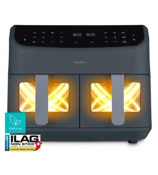 MEDION P20 XXL Heteluchtfriteuse Dubbele Lade MD11760 Matgrijs