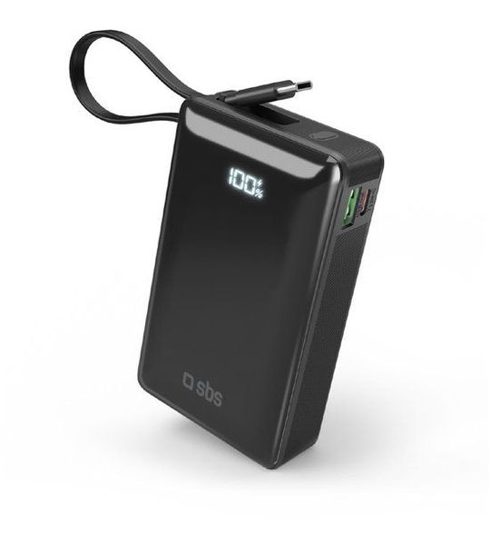 Sbs Mobile 1xusb-c & 1x Usb-a Int. Usb-c 20000mah 10w Lcd Powerbank Zwart