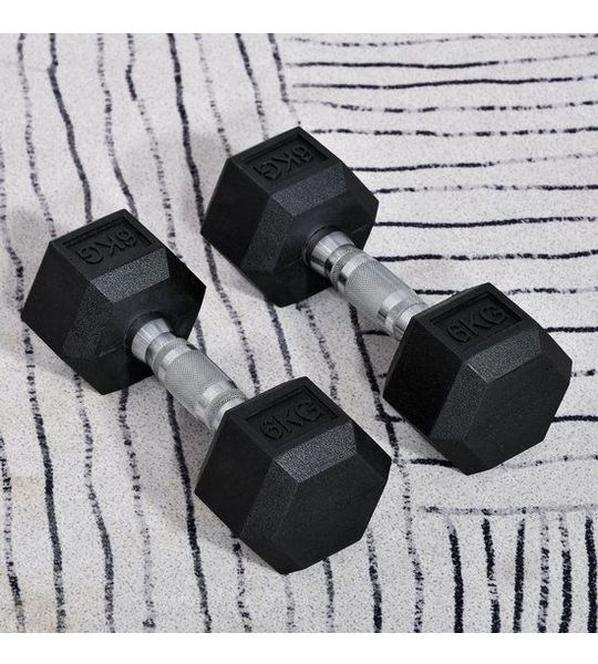 COVREO Hexagon dumbbells 2x6 kg zwart, metalen greep met antislip