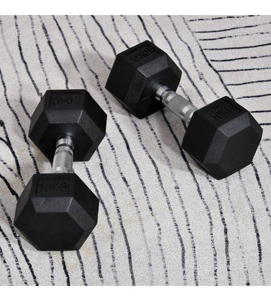 COVREO Hex dumbbells set 2x10 kg zwart, gietijzer met rubber coating