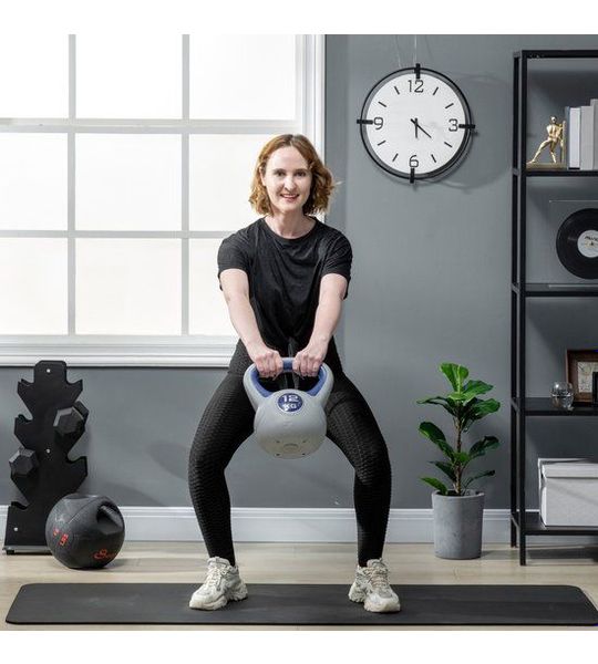 COVREO Kettlebell 12 kg, blauw, kunststof omhulling, bodembeschermend