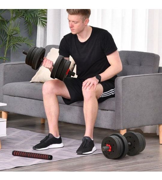 COVREO 2-in-1 verstelbare halterset 20 kg zwart, met metalen handgreep