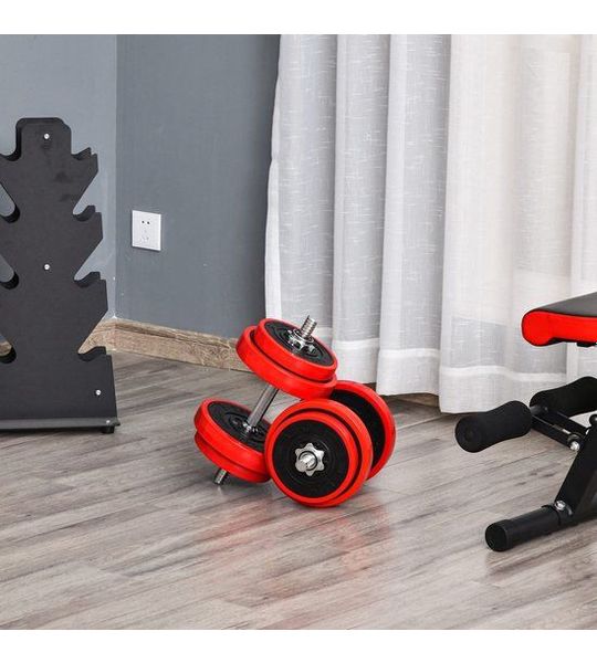 COVREO Halterset 20 kg rood zwart, 2 in 1 verstelbaar voor thuistraining