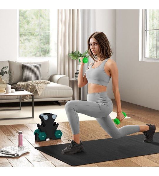 COVREO Dumbbell set 34x10x34 cm multicolor, metaal 6-delig met standaard
