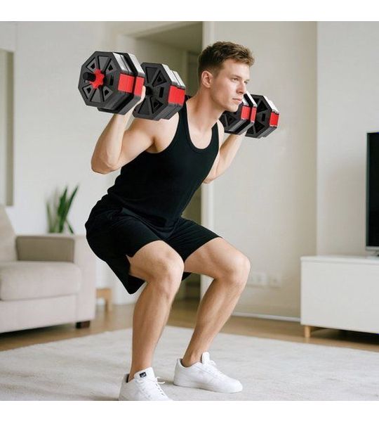 COVREO Hantelset 20 KG, verstelbaar, rood kunststof met 4-in-1 functie