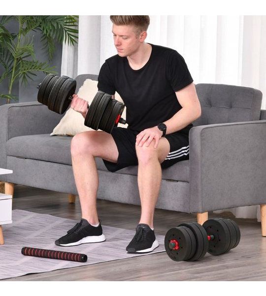 COVREO Verstelbare halterset 30 kg, zwart, plastic met metalen stang 2-in-1
