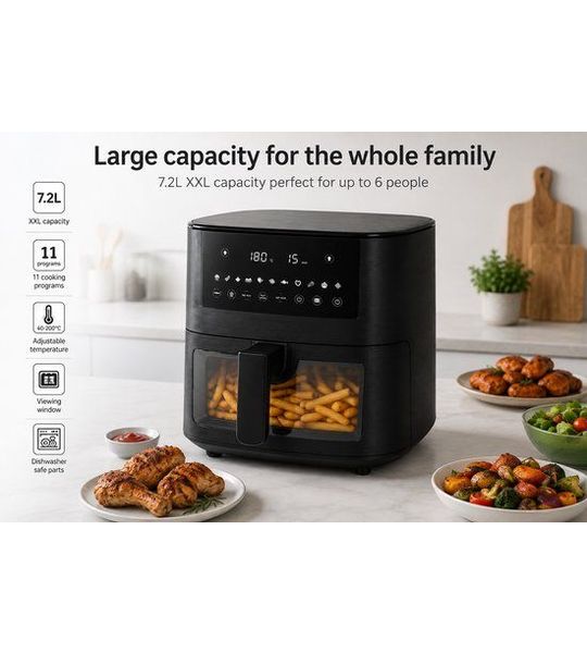 Air Fryer XXL 7.2L – 1850W – 11 Programma's – Kijkvenster – Zwart