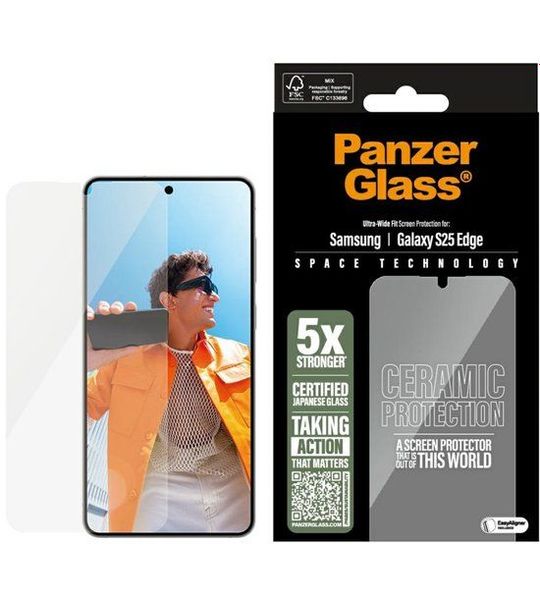 PanzerGlass Ceramics Ultra Wide Fit Screenprotector Voor Samsung S25 Edge Transparant