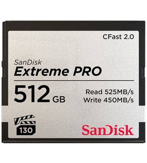 SanDisk Extreme Pro CFAST 2.0 512GB 525MB/s VPG130 Compact Flash kaart Zwart