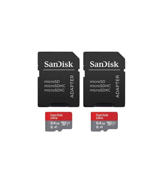 SanDisk MicroSDXC Ultra 64GB 140mb/s C10 - SDA UHS-I 2 pack Micro SD-kaart