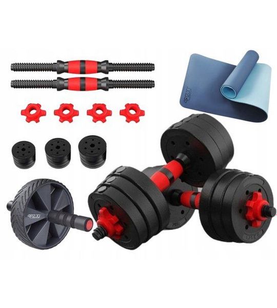 Verstelbare Dumbbellset 2x20kg + Buikroller + Yogamat