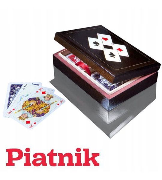Piatnik Lux Speelkaarten in Houten Kist met Azen - 2 Dekken