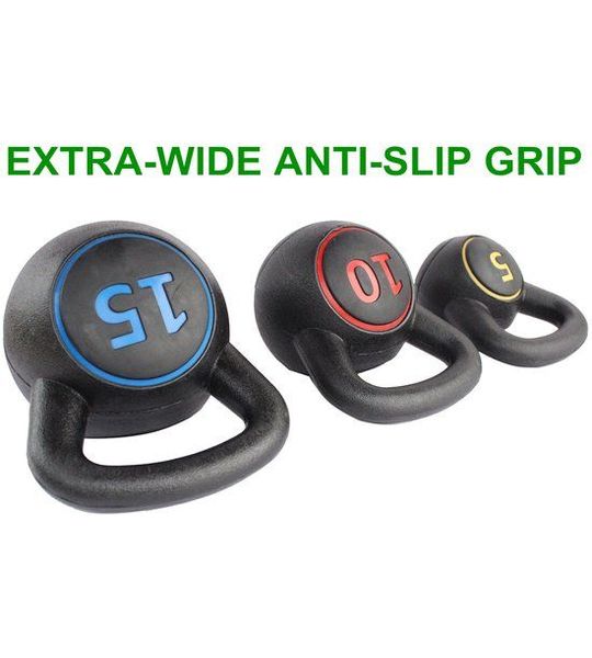 COVREO Kettlebell set 5/10/15 lb, zwart, rubber met antislip handgreep