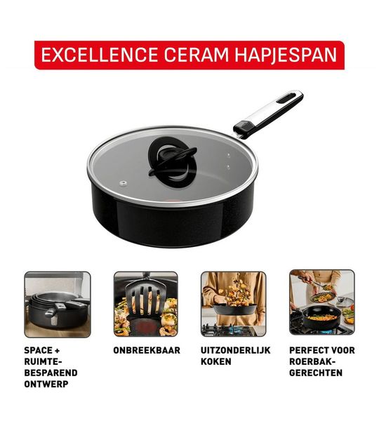 Tefal Hapjespan 24 cm + deksel Pan Zwart