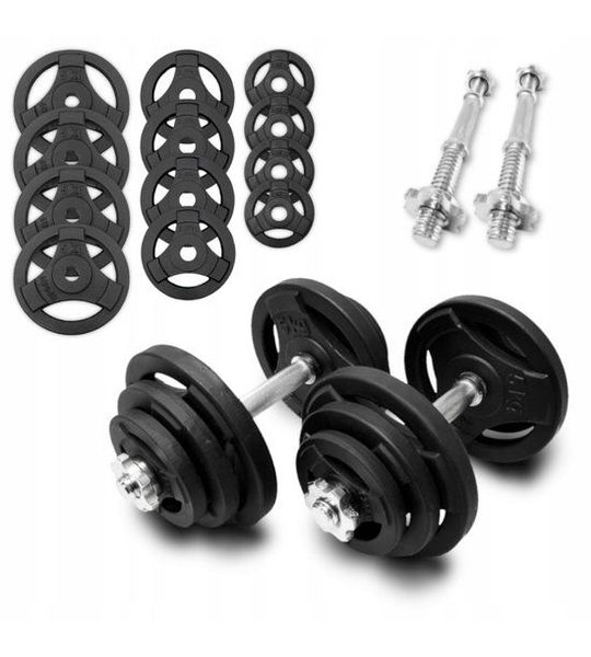 Merkloos Markless gietijzeren dumbbells set 2x20kg, totaal 40kg, verstelbaar