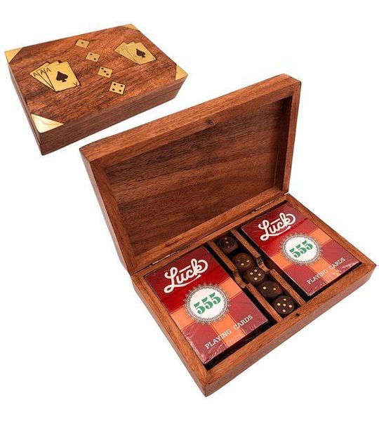 Luxe Houten Speelkaarten & Dobbelstenen Set - Retro Design