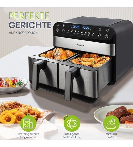 COVREO Dubbele heteluchtfriteuse 10L, zwart, LED-touchscreen, 2400W